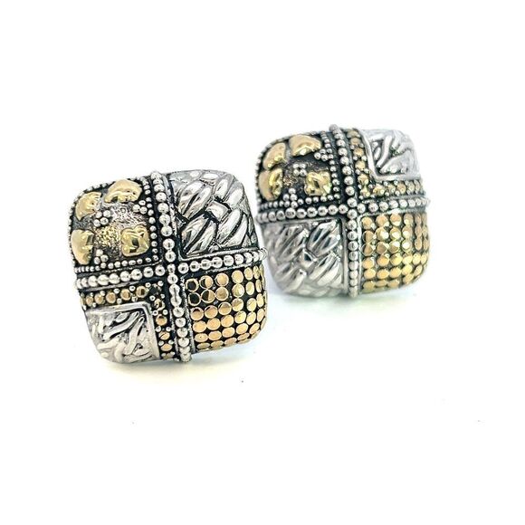 John Hardy Estate Clip on Earrings Sterling Silver 18k Y Gold JH69 - Picture 3 of 8